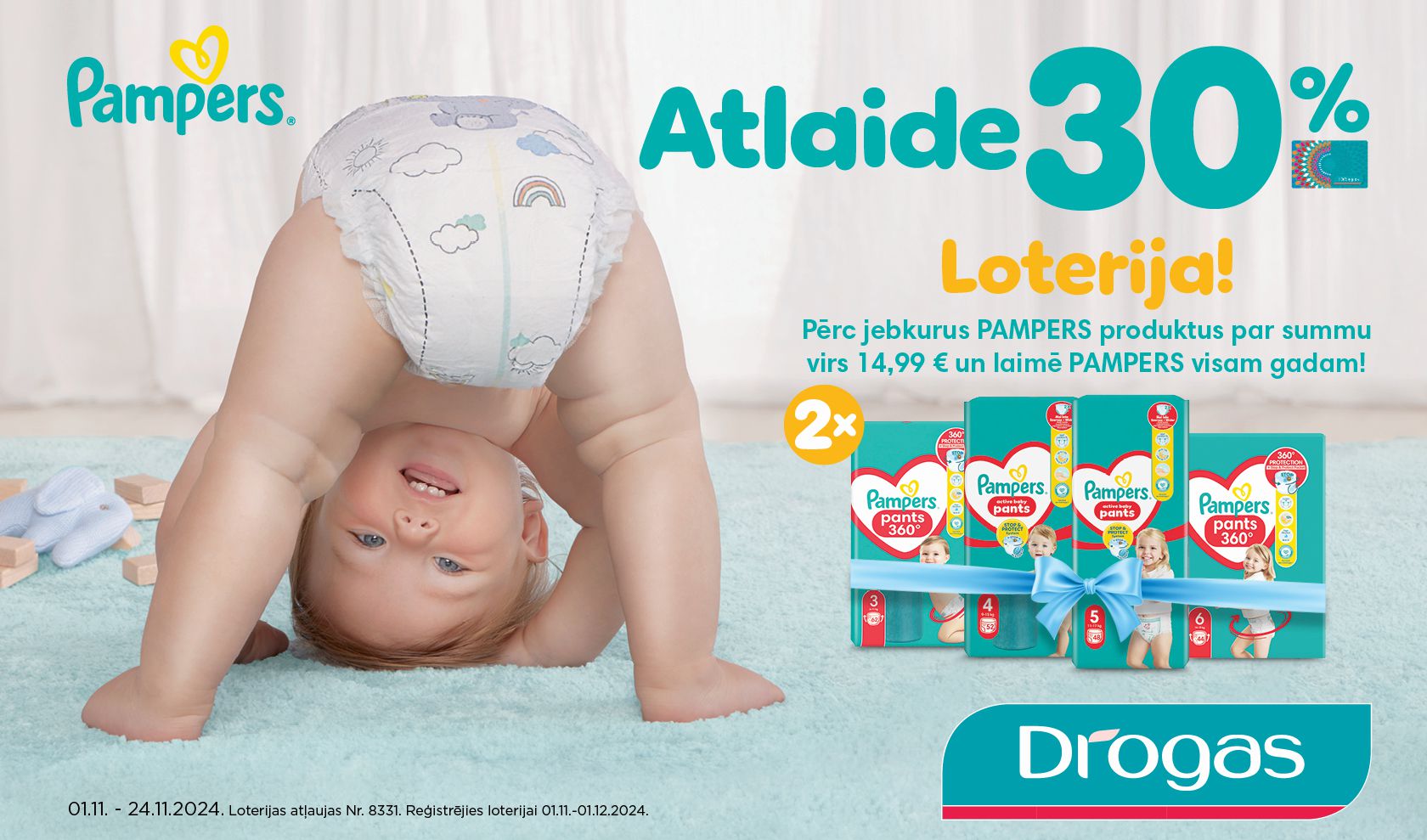 PAMPERS loterija veikalos Drogas 