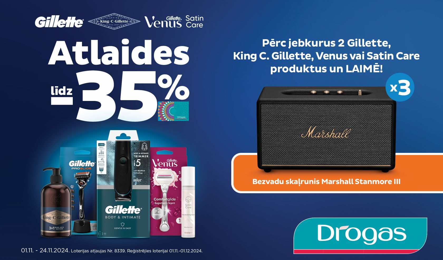 GILLETTE NOVEMBRA LOTERIJA VEIKALOS DROGAS 